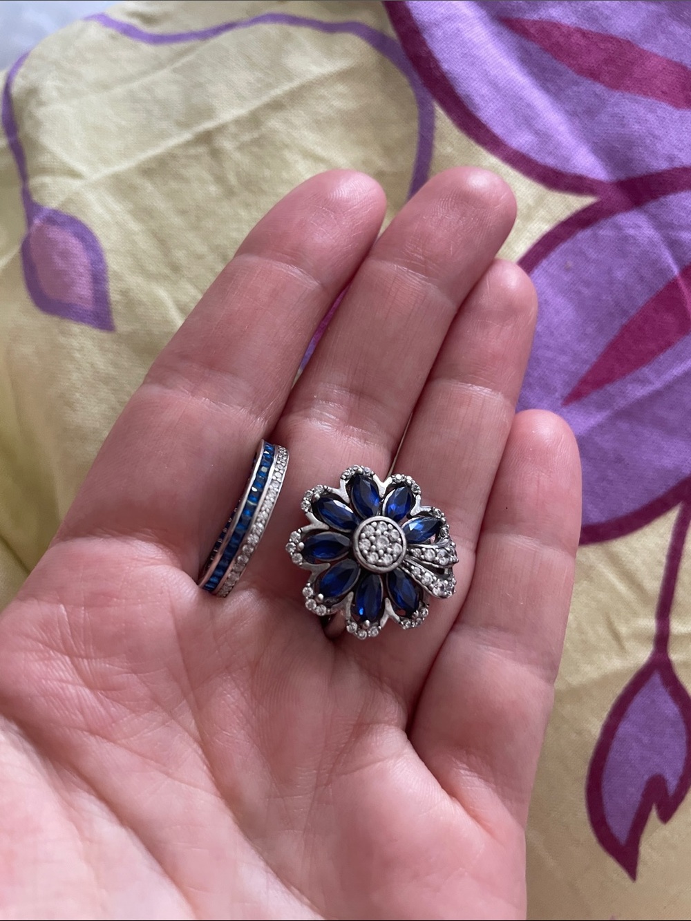 Silver-Tone Blue Floral Crystal Ring - Women's Jewelry